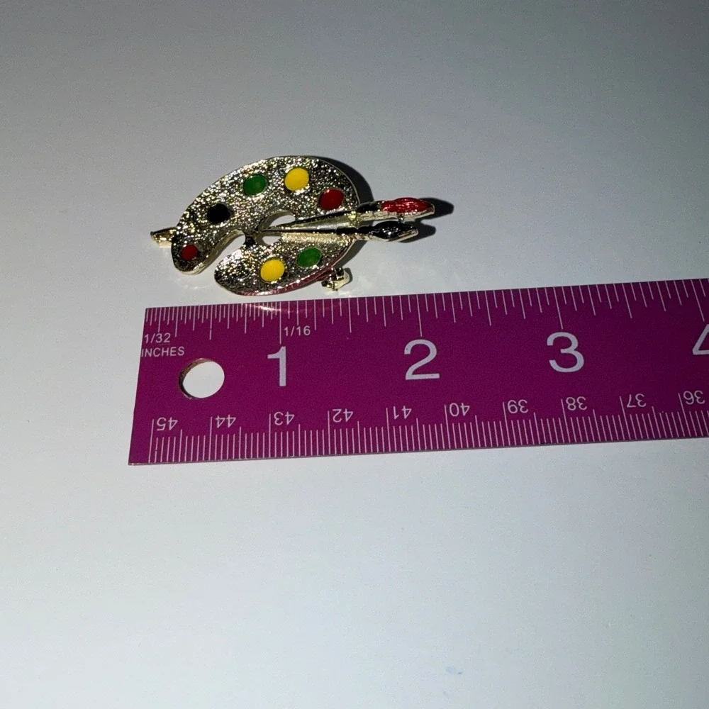 Gerrys Artist Palette Brooch OS Excellent Gold Tone Enamel‎ Paint Brush Art Pin